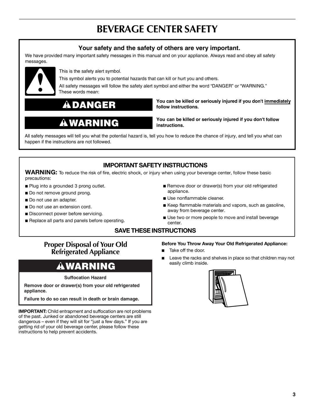 Maytag W10285880A - 8336411962010 manual Beverage Center Safety, Before You Throw Away Your Old Refrigerated Appliance 