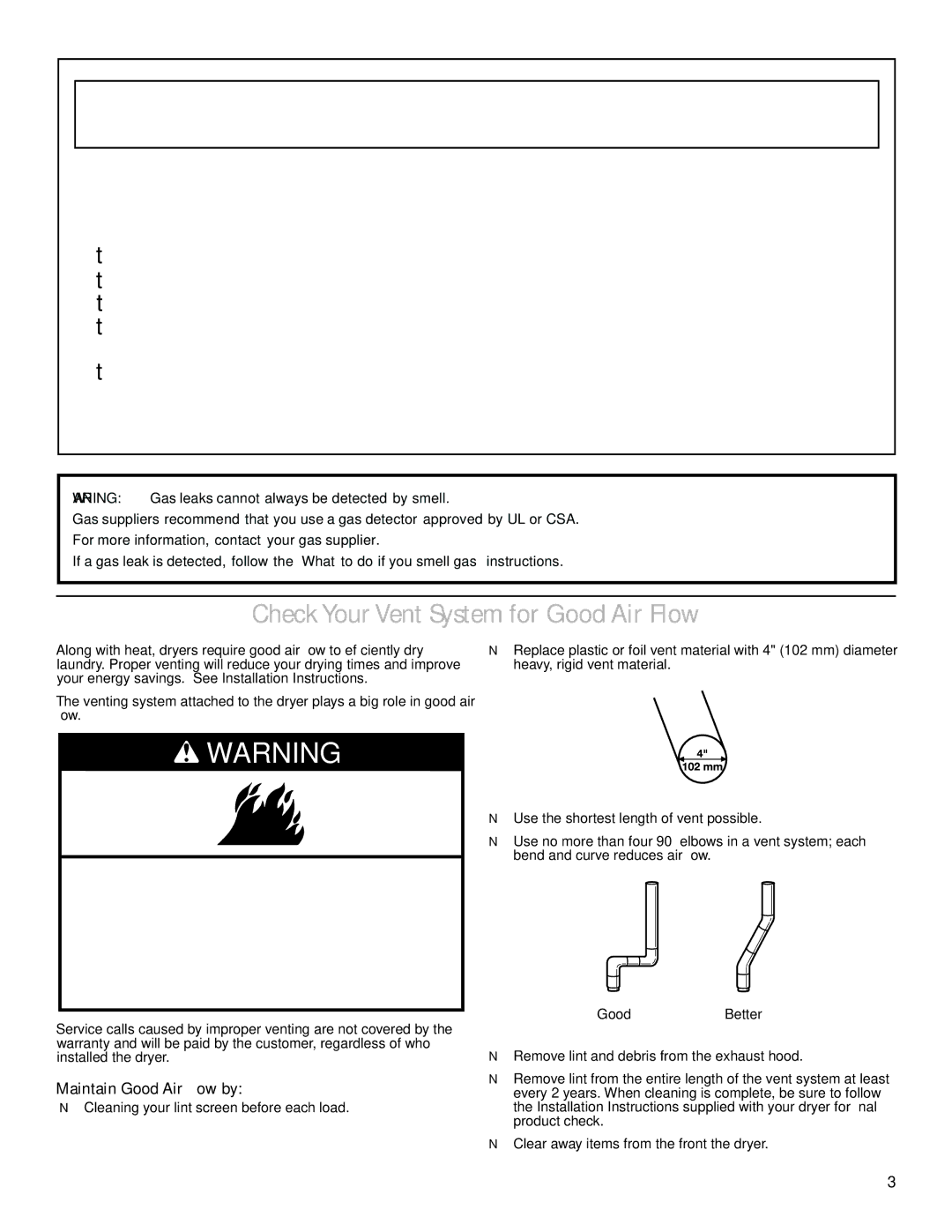 Maytag W10287571A warranty Check Your Vent System for Good Air Flow, Maintain Good Air flow by 