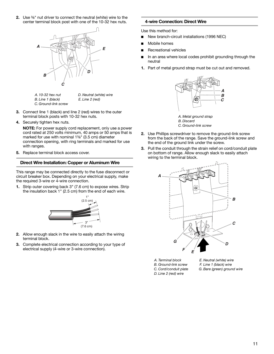 Maytag W10289536A installation instructions Direct Wire Installation Copper or Aluminum Wire, Wire Connection Direct Wire 