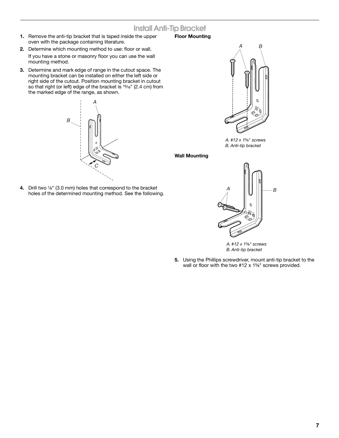 Maytag W10289536A installation instructions Install Anti-Tip Bracket, Floor Mounting, Wall Mounting 