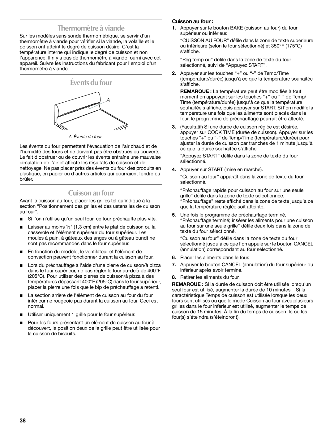 Maytag W10289539A, MET8885XS manual Thermomètre à viande, Évents du four 