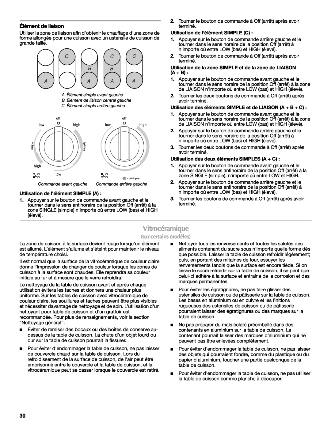 Maytag W10289539A, MET8885XS manual Vitrocéramique, Élément de liaison, sur certains modèles 