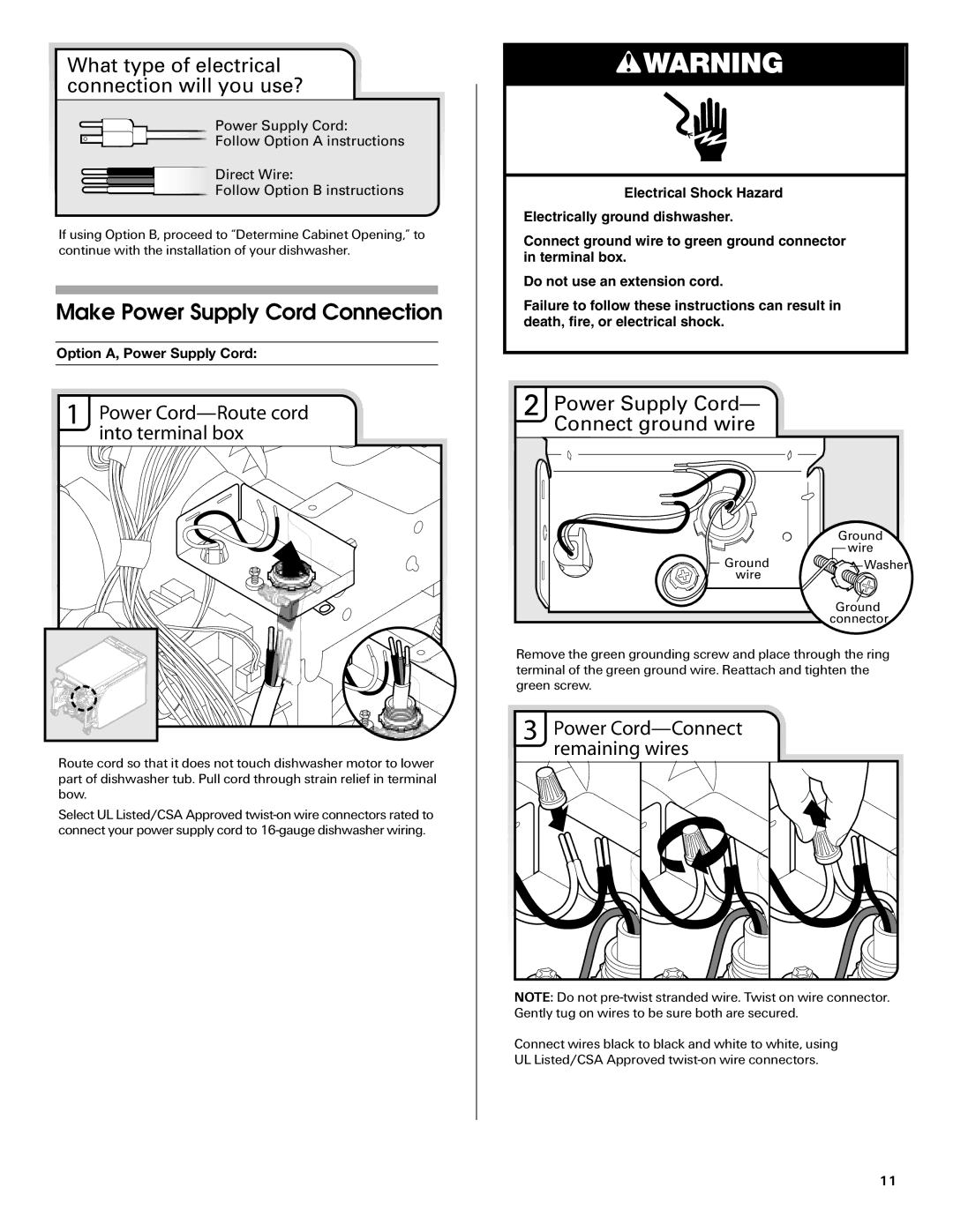 Maytag MDB6709AWW, W10290309A Make Power Supply Cord Connection, Power Cord-Route cord into terminal box 