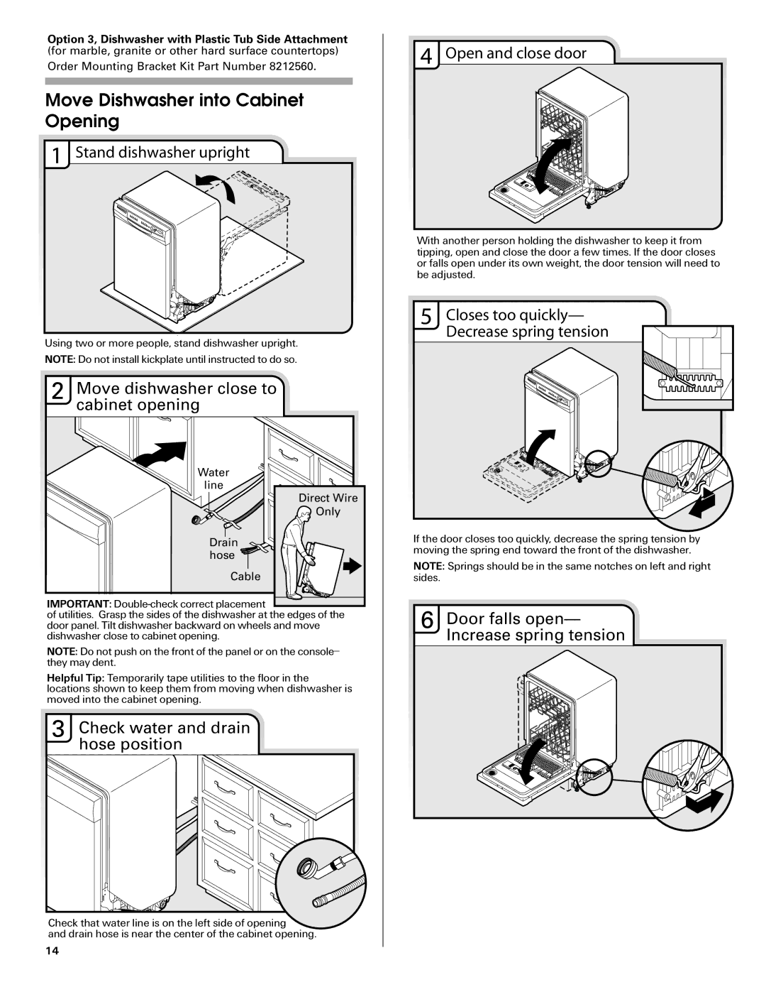 Maytag W10290309A, MDB6709AWW installation instructions Move Dishwasher into Cabinet Opening 