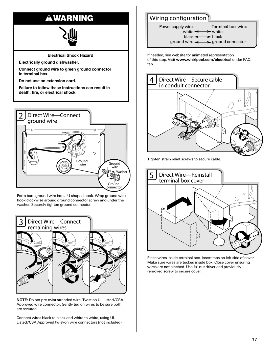 Maytag MDB6709AWW, W10290309A installation instructions Direct Wire-Connect ground wire, Direct Wire-Connect remaining wires 