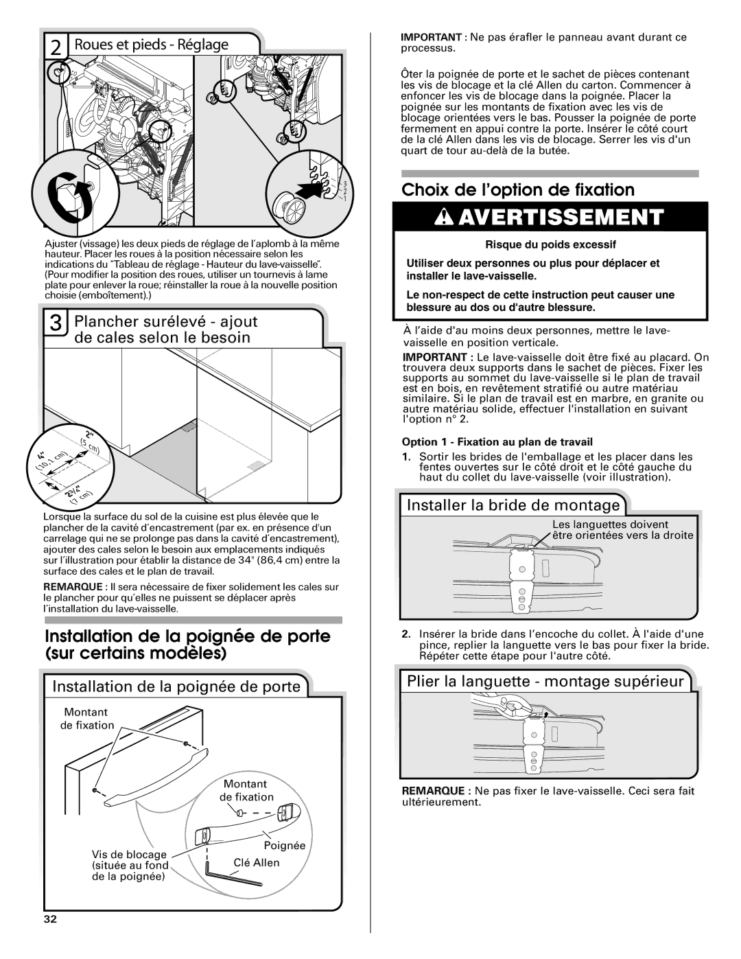 Maytag W10290309A, MDB6709AWW Installation de la poignée de porte sur certains modèles, Choix de l’option de fixation 