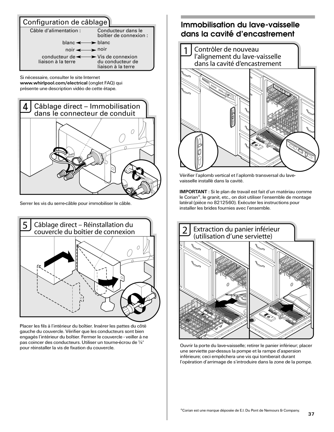 Maytag MDB6709AWW, W10290309A installation instructions Câblage direct Immobilisation dans le connecteur de conduit 