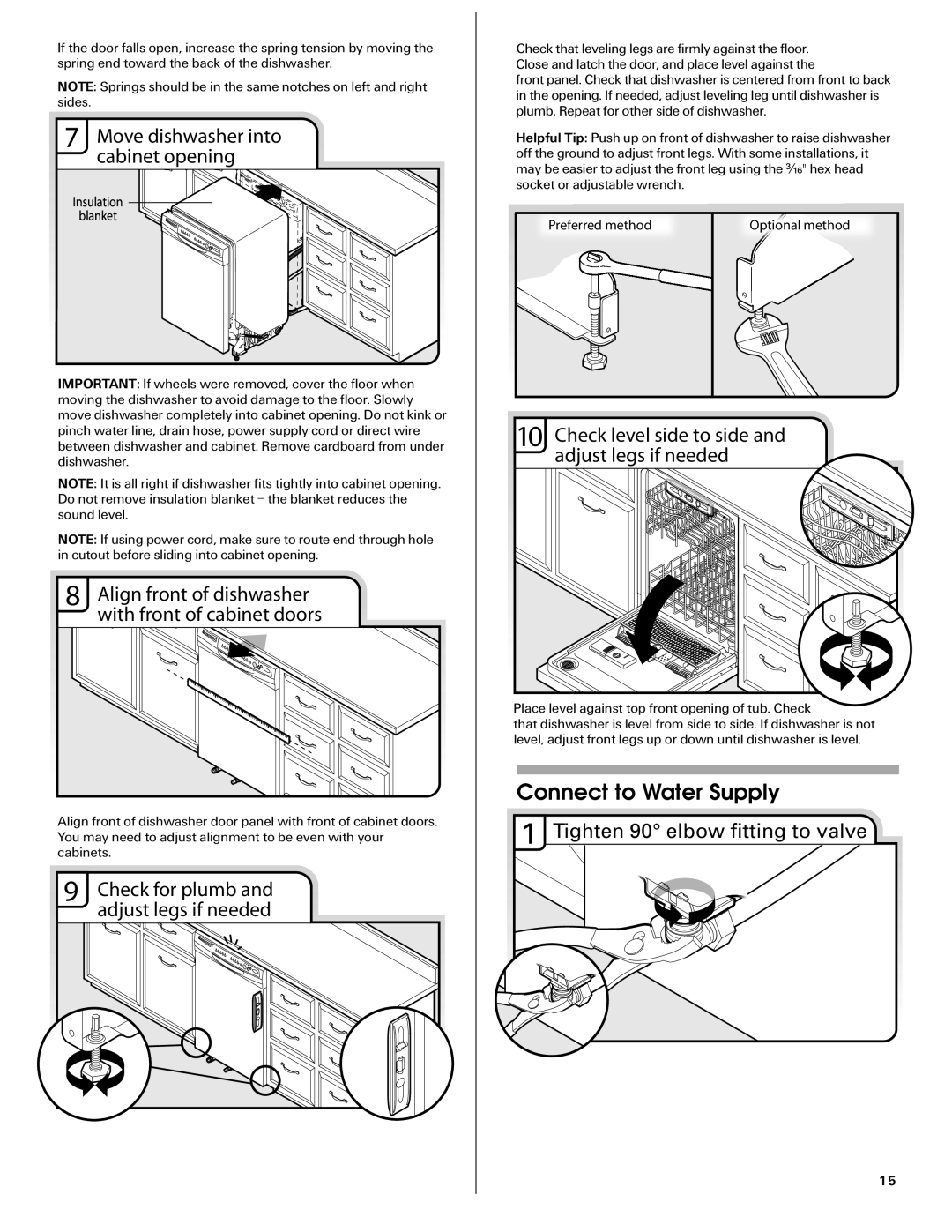 Maytag MDB6709AWW Move dishwasher into cabinet opening, Align front of dishwasher with front of cabinet doors, blanket 