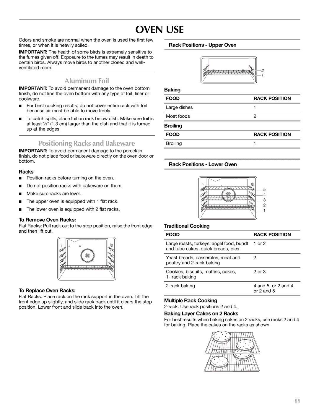 Maytag MGT8885XS, W10291449A manual Oven USE, Aluminum Foil, Positioning Racks and Bakeware 