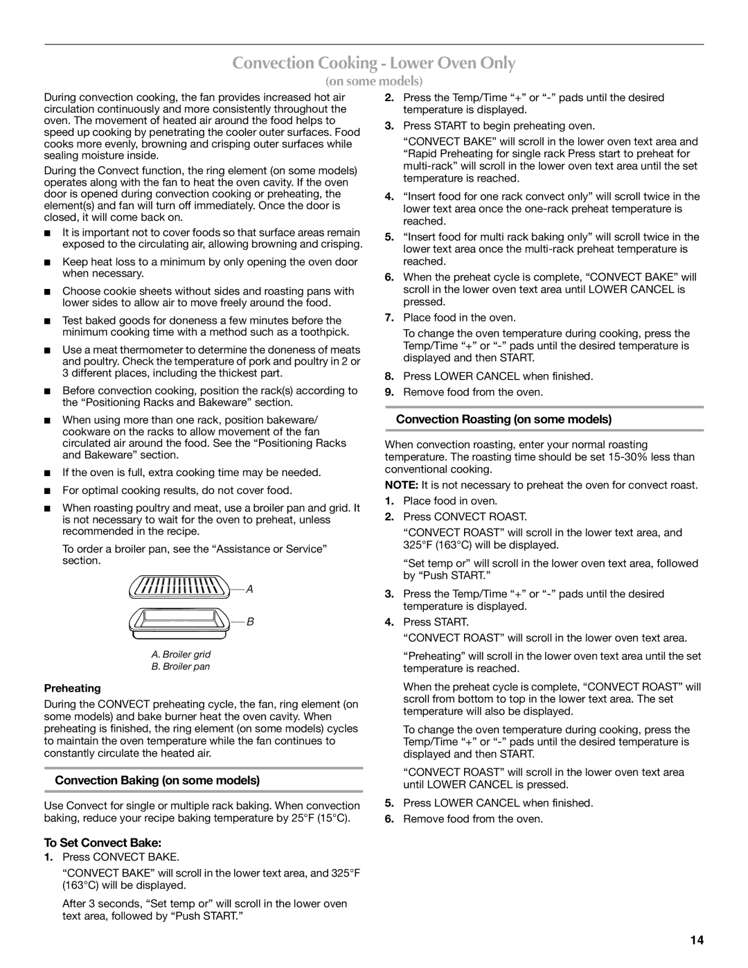 Maytag W10291449A Convection Cooking Lower Oven Only, Convection Baking on some models, Convection Roasting on some models 