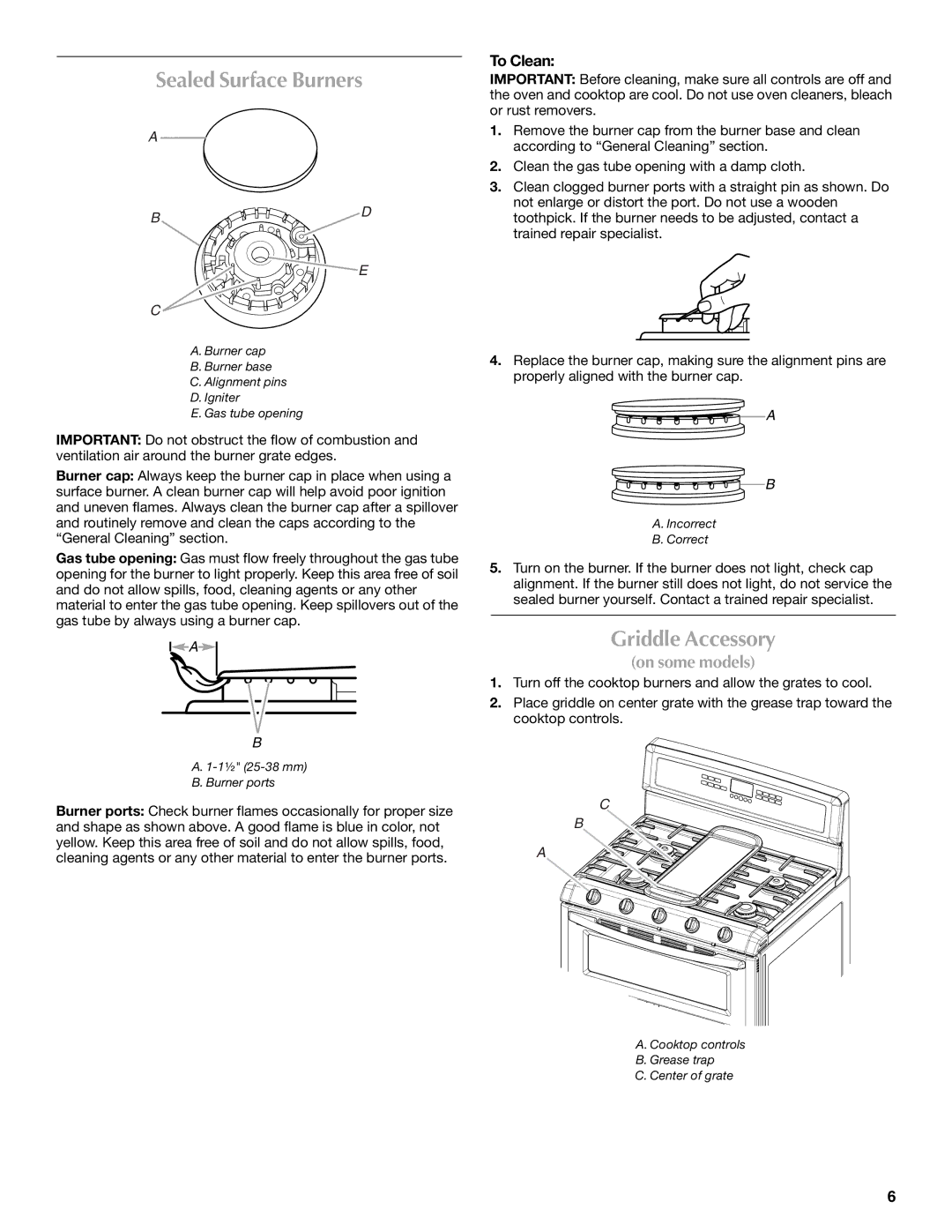 Maytag W10291449A, MGT8885XS manual Sealed Surface Burners, Griddle Accessory, To Clean 