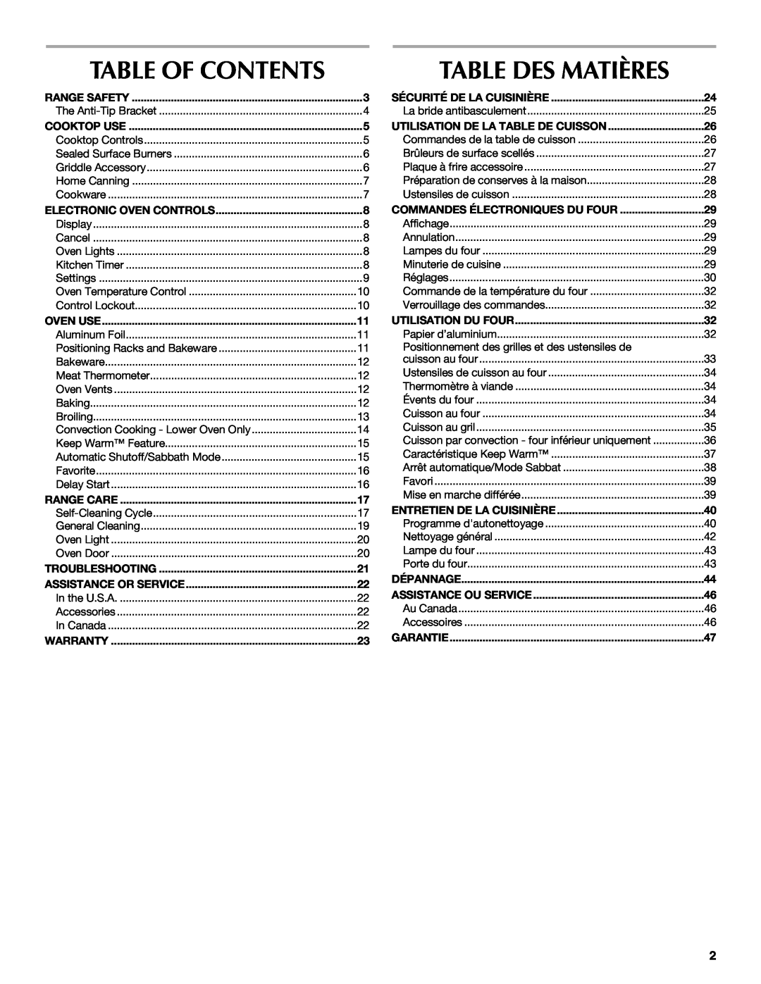 Maytag W10291449A, MGT8885XS manual Table Des Matières, Table Of Contents 