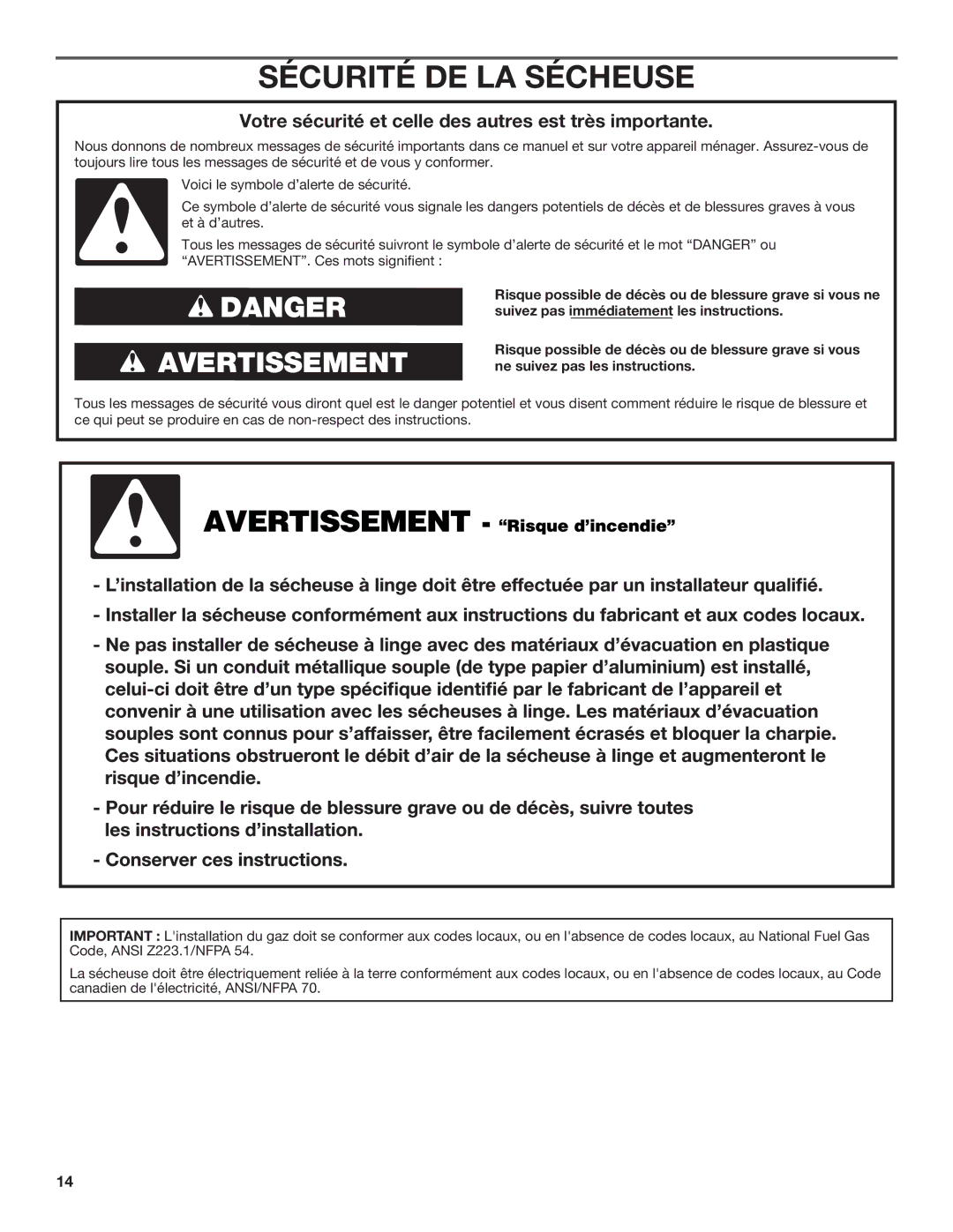 Maytag MGDC500VW, W10296136A-SP, W10296135A Sécurité DE LA Sécheuse, Votre sécurité et celle des autres est très importante 