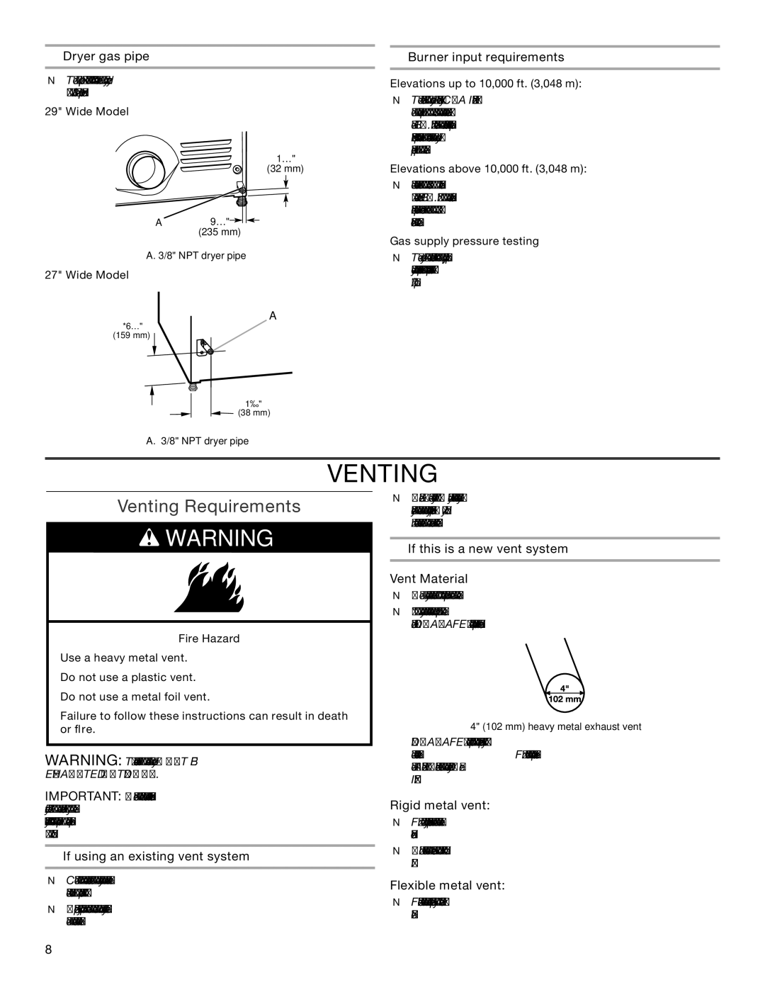 Maytag MGDC500VW, W10296136A-SP, W10296135A installation instructions Venting Requirements 