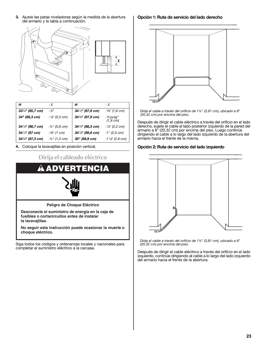 Maytag W10300218A installation instructions Dirija el cableado eléctrico, Opción 1 Ruta de servicio del lado derecho 