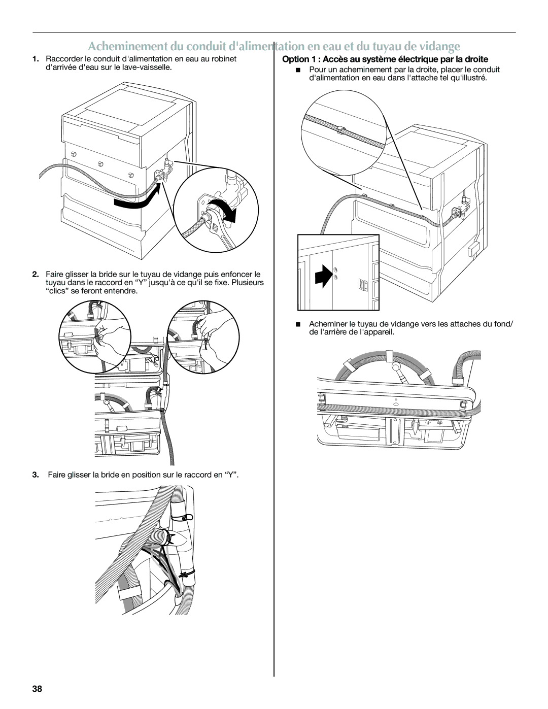 Maytag W10300218A installation instructions Option 1 Accès au système électrique par la droite 