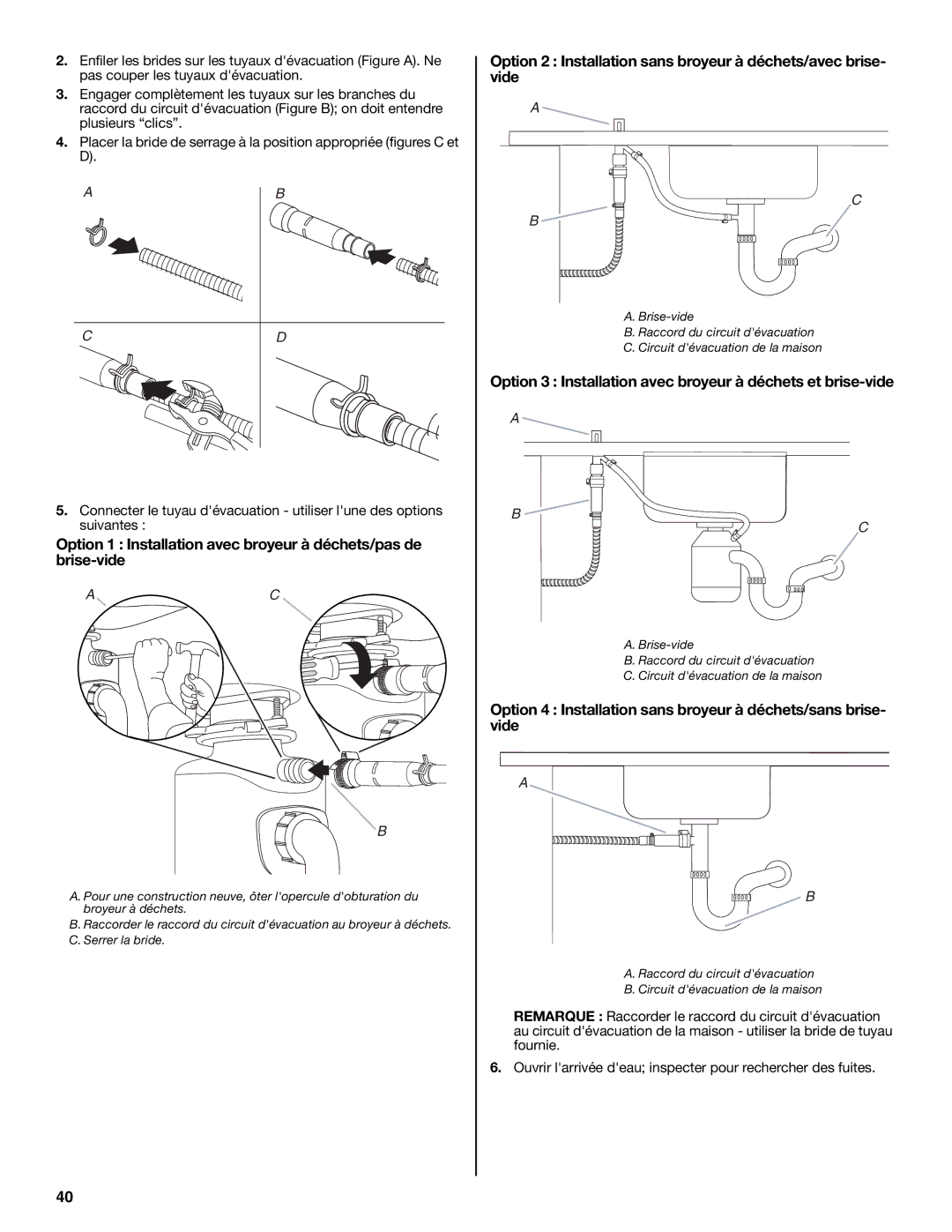 Maytag W10300218A installation instructions Option 3 Installation avec broyeur à déchets et brise-vide 