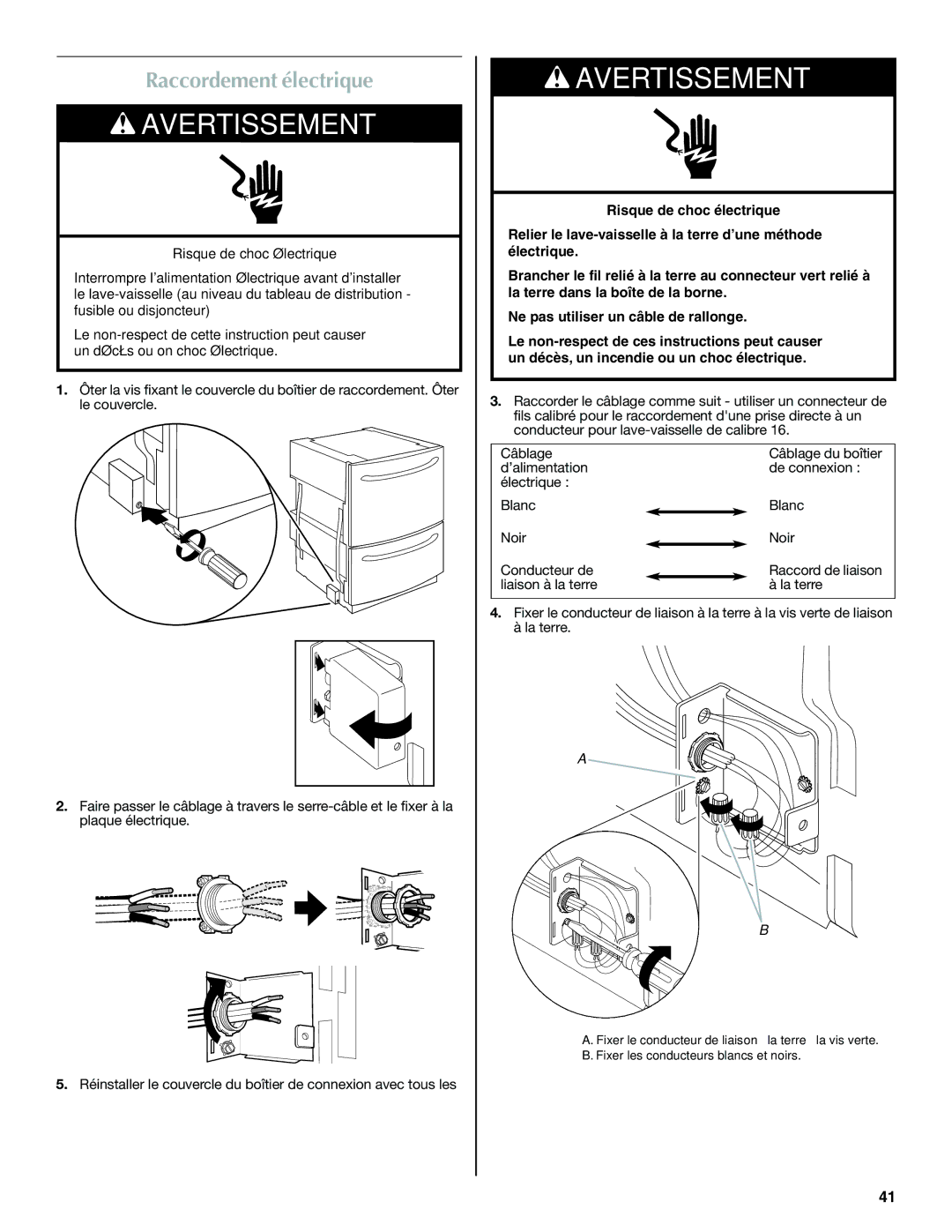 Maytag W10300218A installation instructions Raccordement électrique 