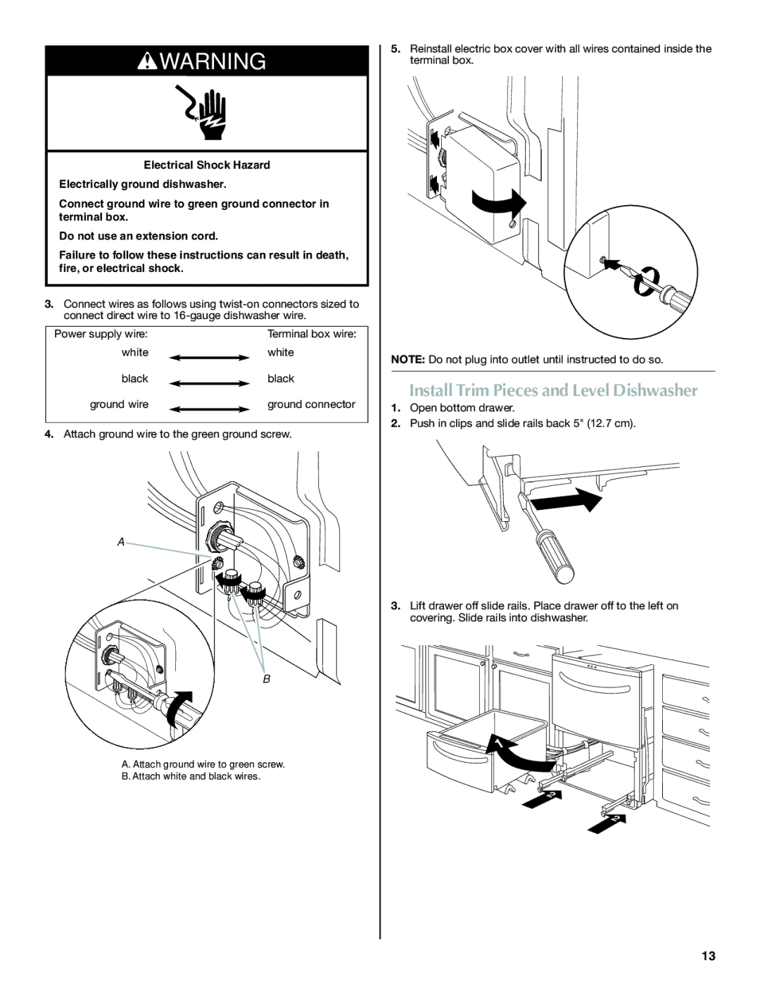 Maytag W10300218B installation instructions Install Trim Pieces and Level Dishwasher 