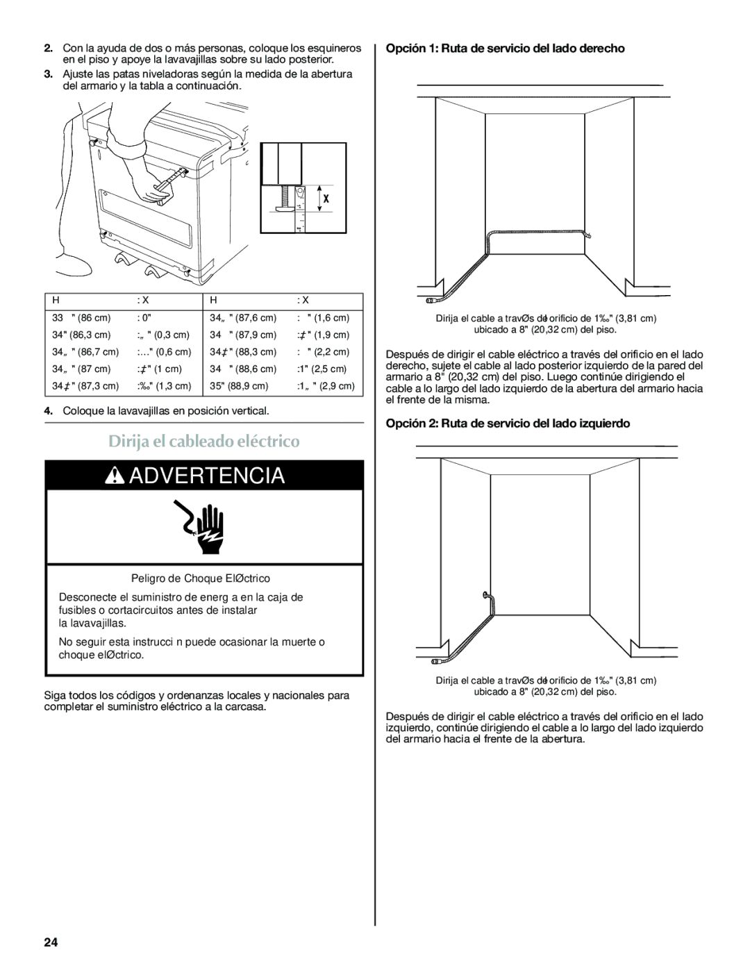 Maytag W10300218B installation instructions Dirija el cableado eléctrico, Opción 1 Ruta de servicio del lado derecho 