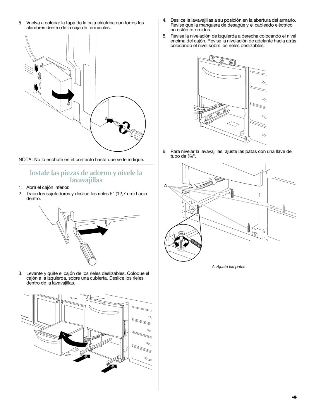 Maytag W10300218B installation instructions Lavavajillas, Ajuste las patas 