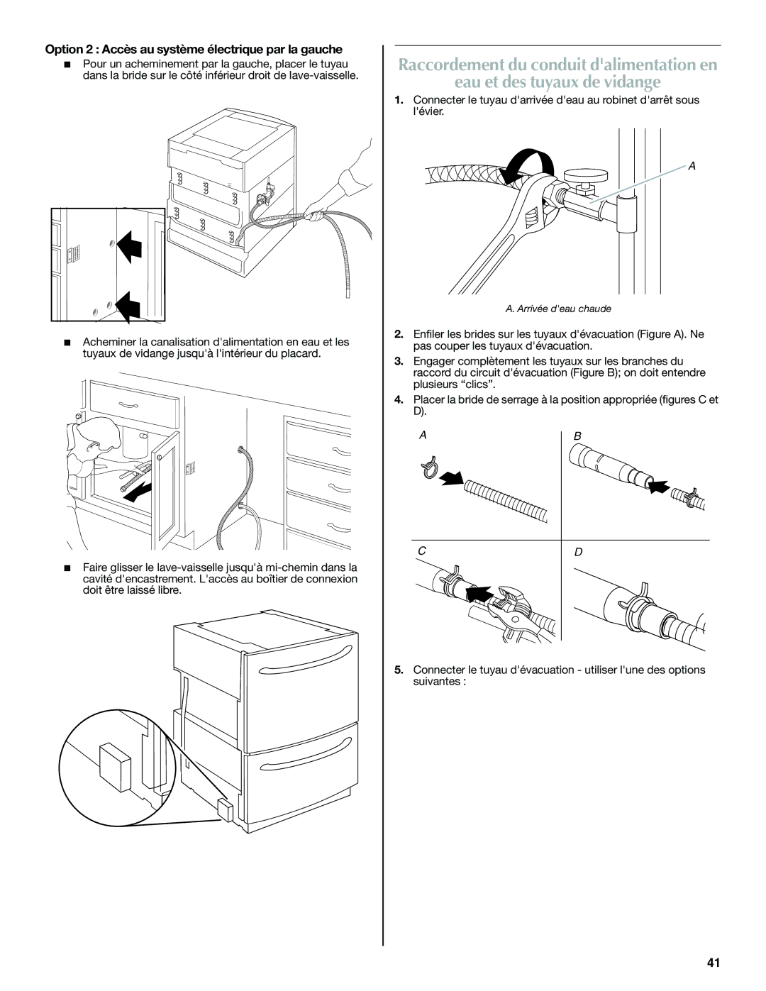 Maytag W10300218B Eau et des tuyaux de vidange, Option 2 Accès au système électrique par la gauche 