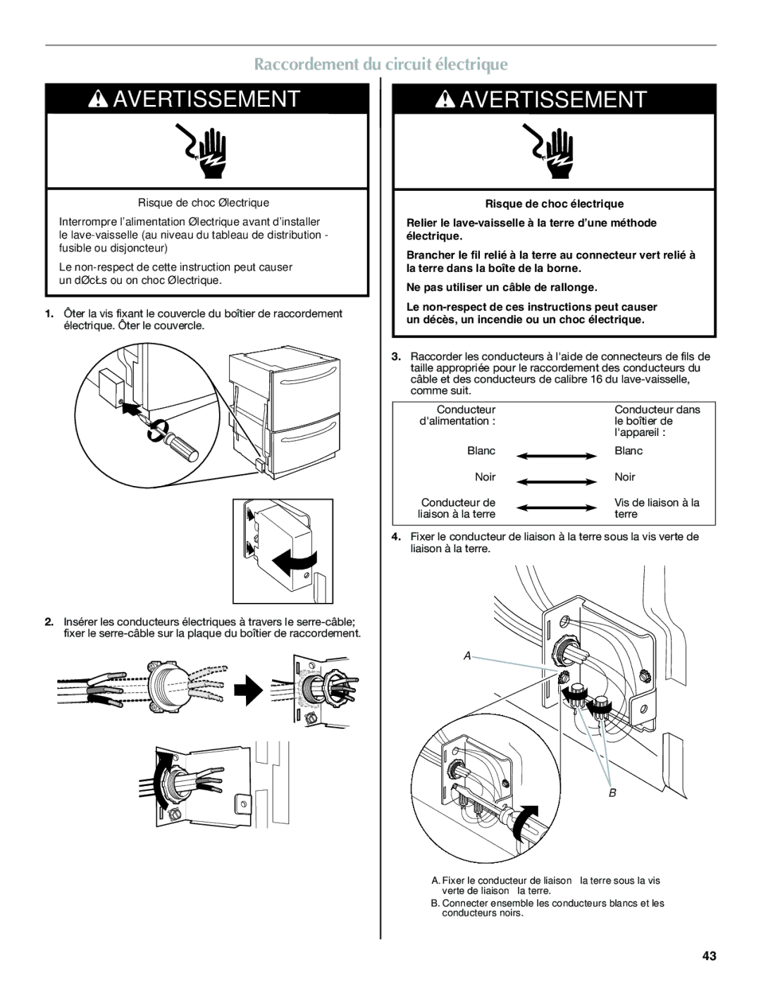 Maytag W10300218B installation instructions Raccordement du circuit électrique 