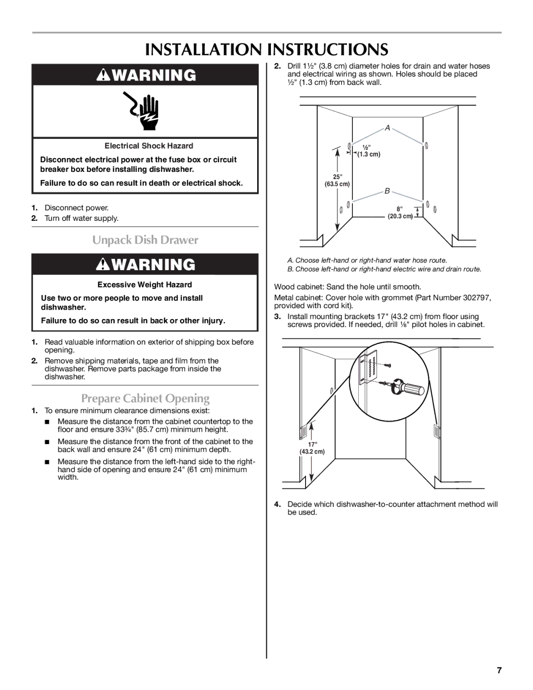 Maytag W10300218B installation instructions Installation Instructions, Unpack Dish Drawer, Prepare Cabinet Opening 