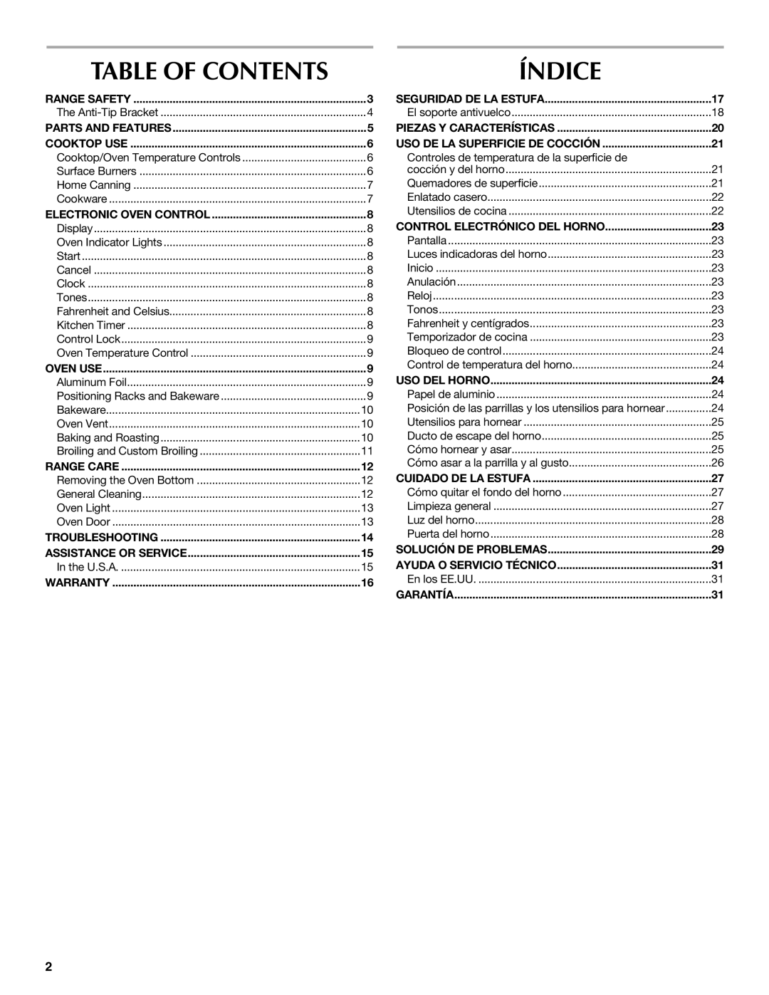 Maytag W10304917A manual Índice, Table of Contents 