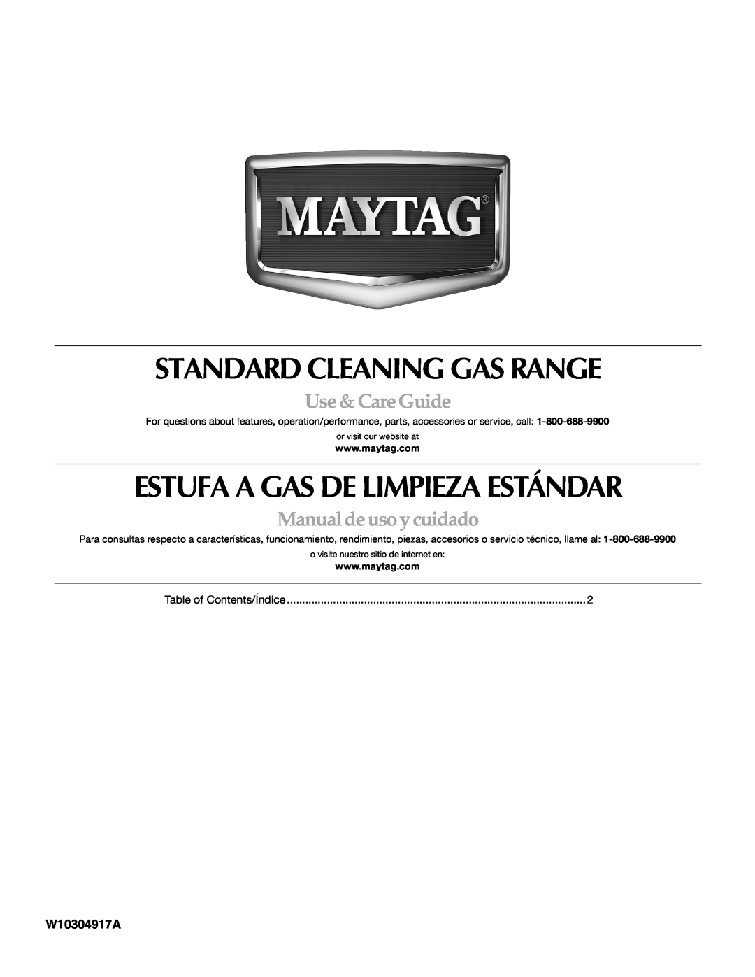 Maytag W10304917A manual Standard Cleaning Gas Range, Estufa A Gas De Limpieza Estándar, Use &CareGuide 