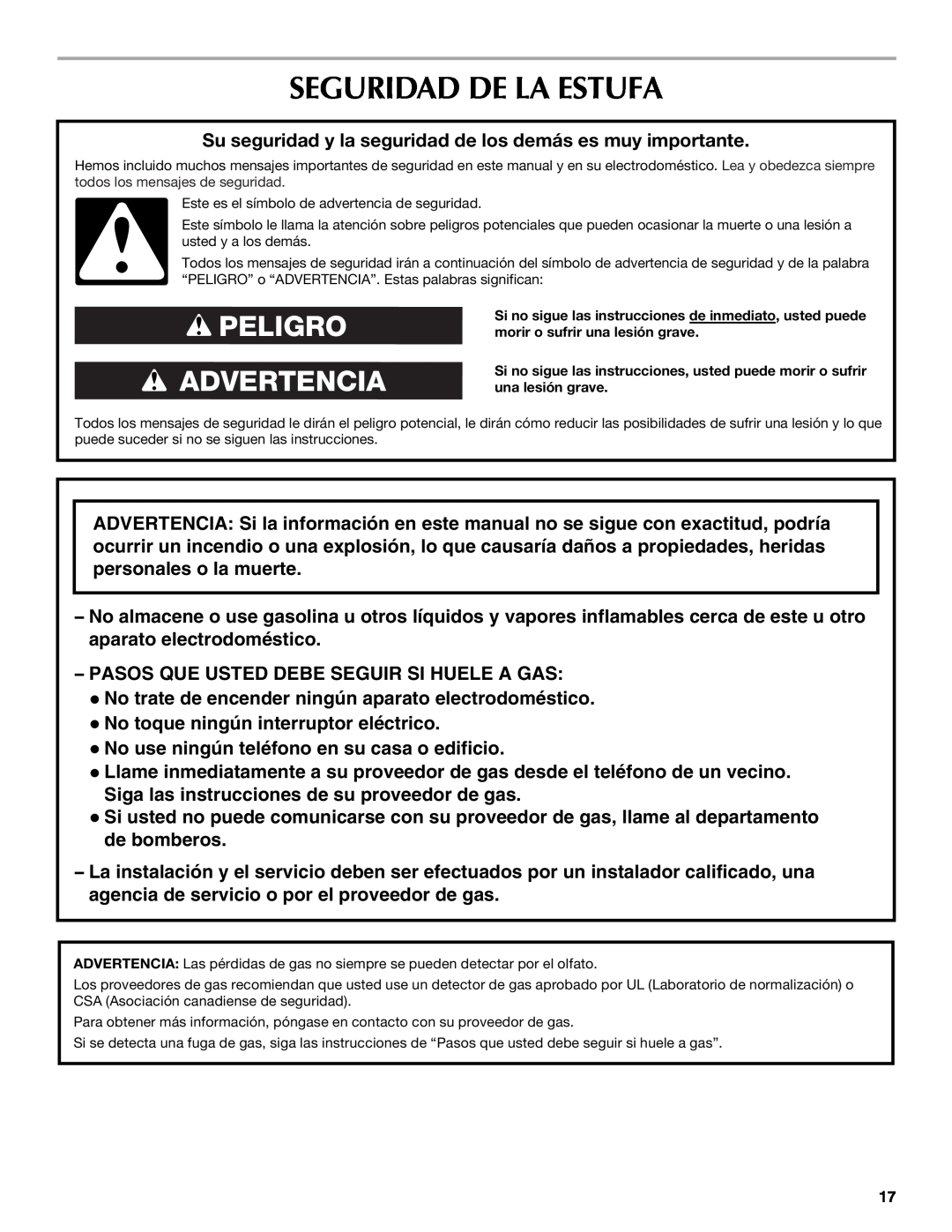 Maytag W10304917A manual Seguridad De La Estufa, Peligro Advertencia 