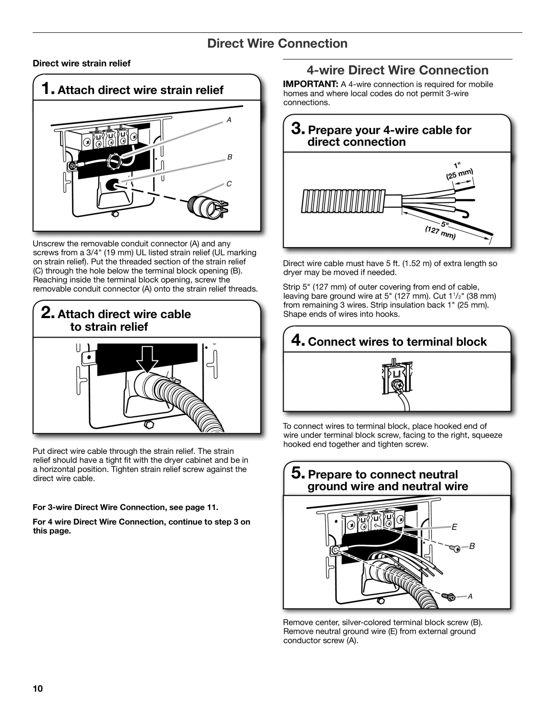 Maytag W10306460A-SP, W10096988A installation instructions Wire Direct Wire Connection 