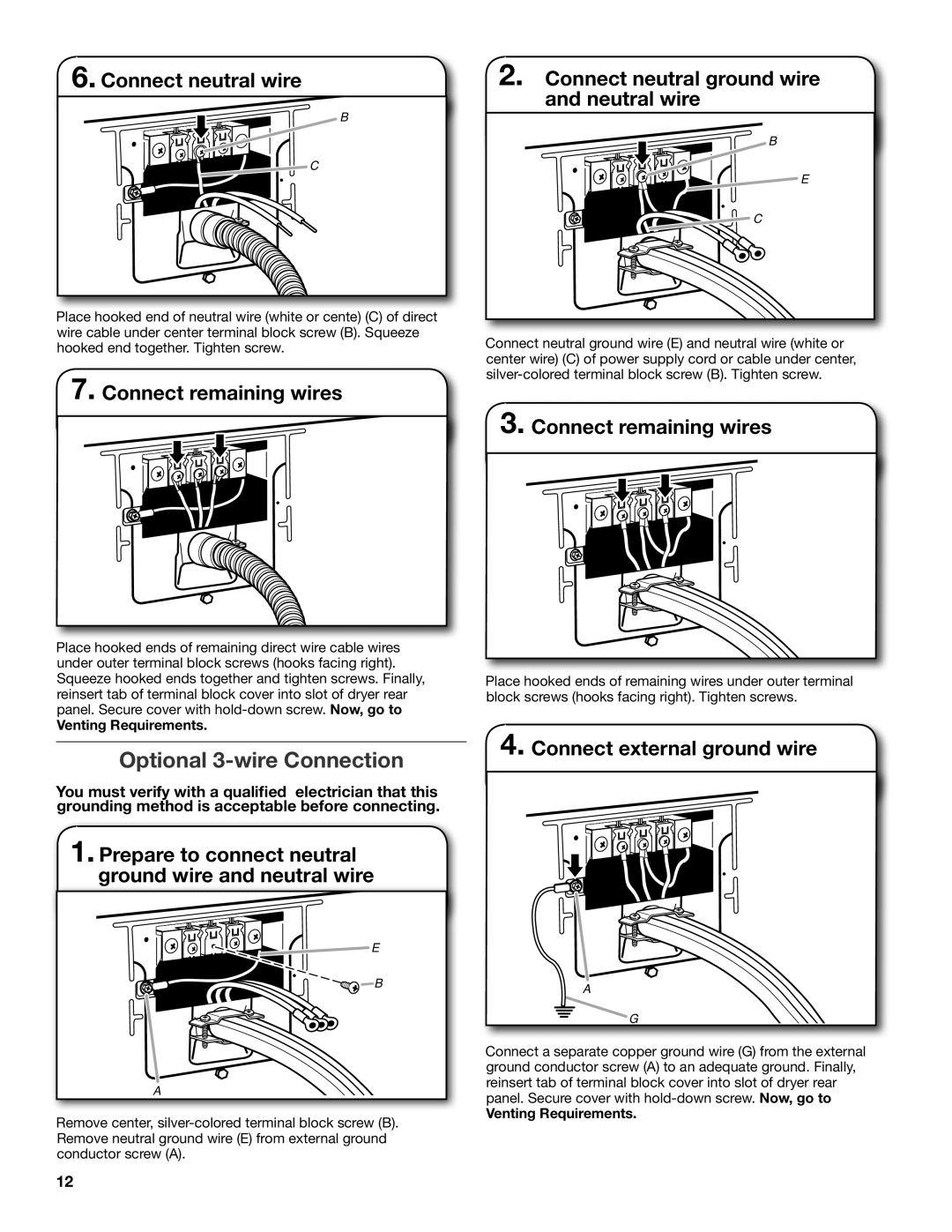 Maytag W10306460A-SP, W10096988A installation instructions Optional 3-wire Connection, Connect external ground wire 