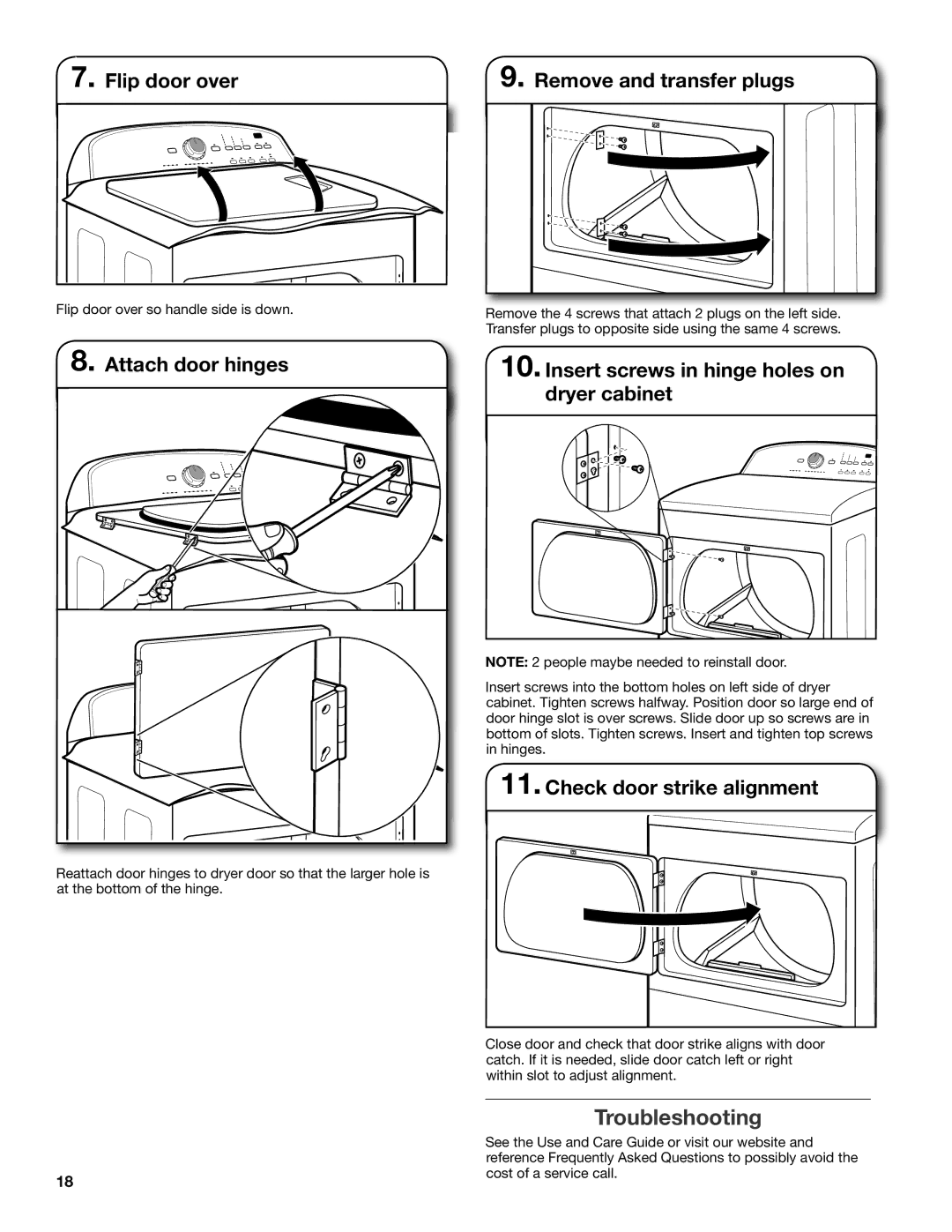 Maytag W10306460A-SP, W10096988A installation instructions Troubleshooting 