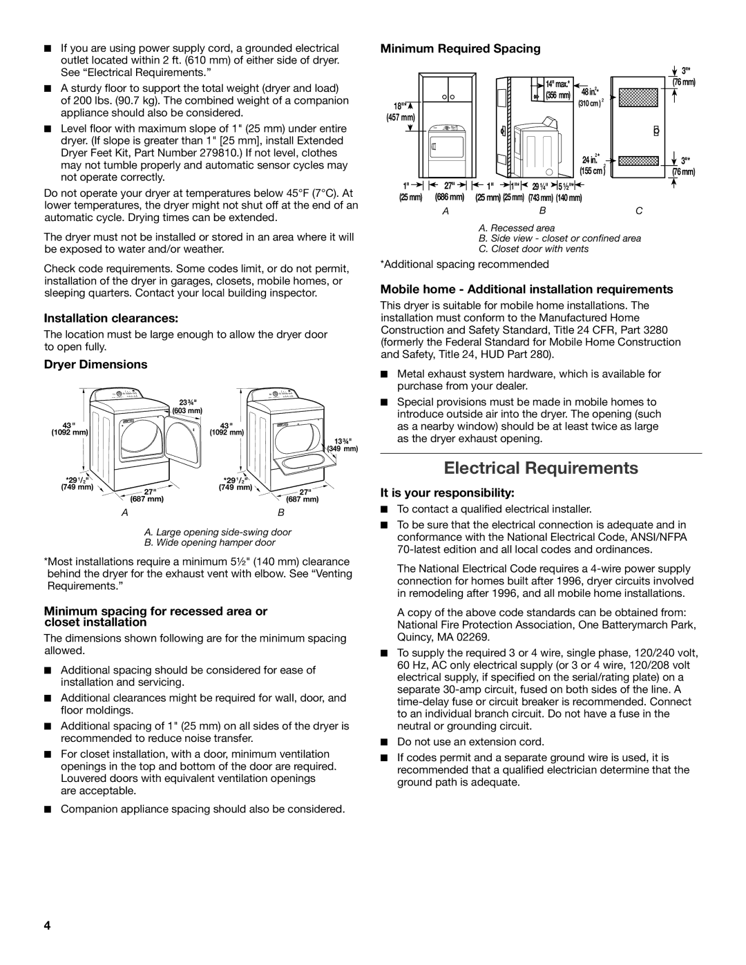 Maytag W10306460A-SP, W10096988A installation instructions Electrical Requirements 