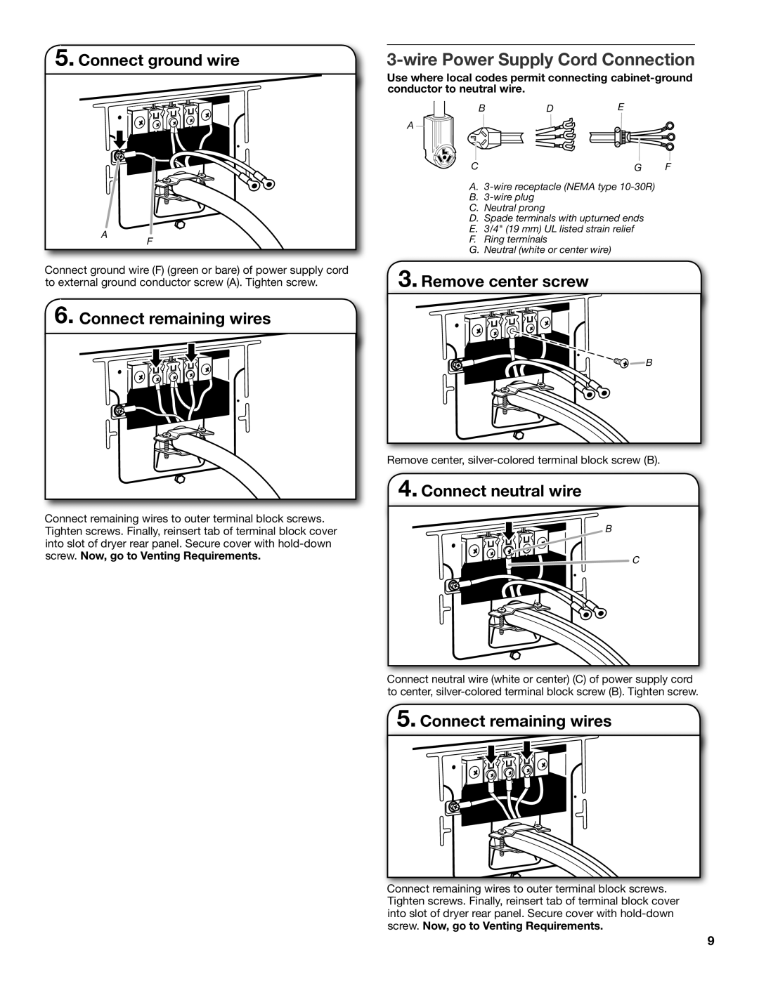 Maytag W10096988A, W10306460A-SP Connect ground wire, Connect remaining wires, Remove center screw, Connect neutral wire 