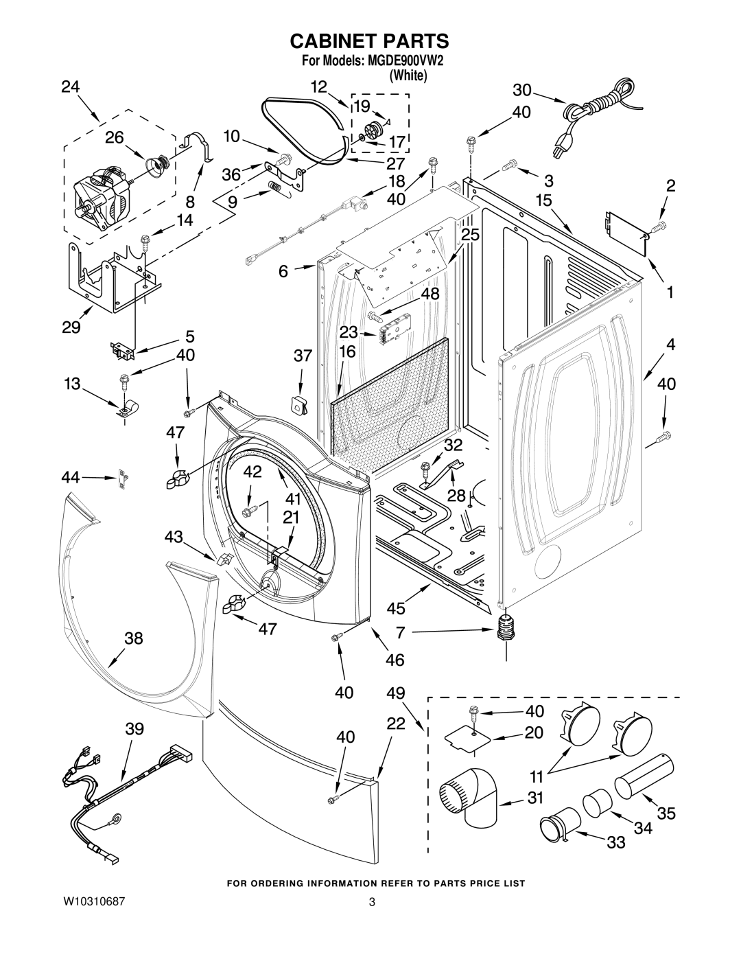 Maytag MGDE900VW2, W10310687 manual Cabinet Parts 