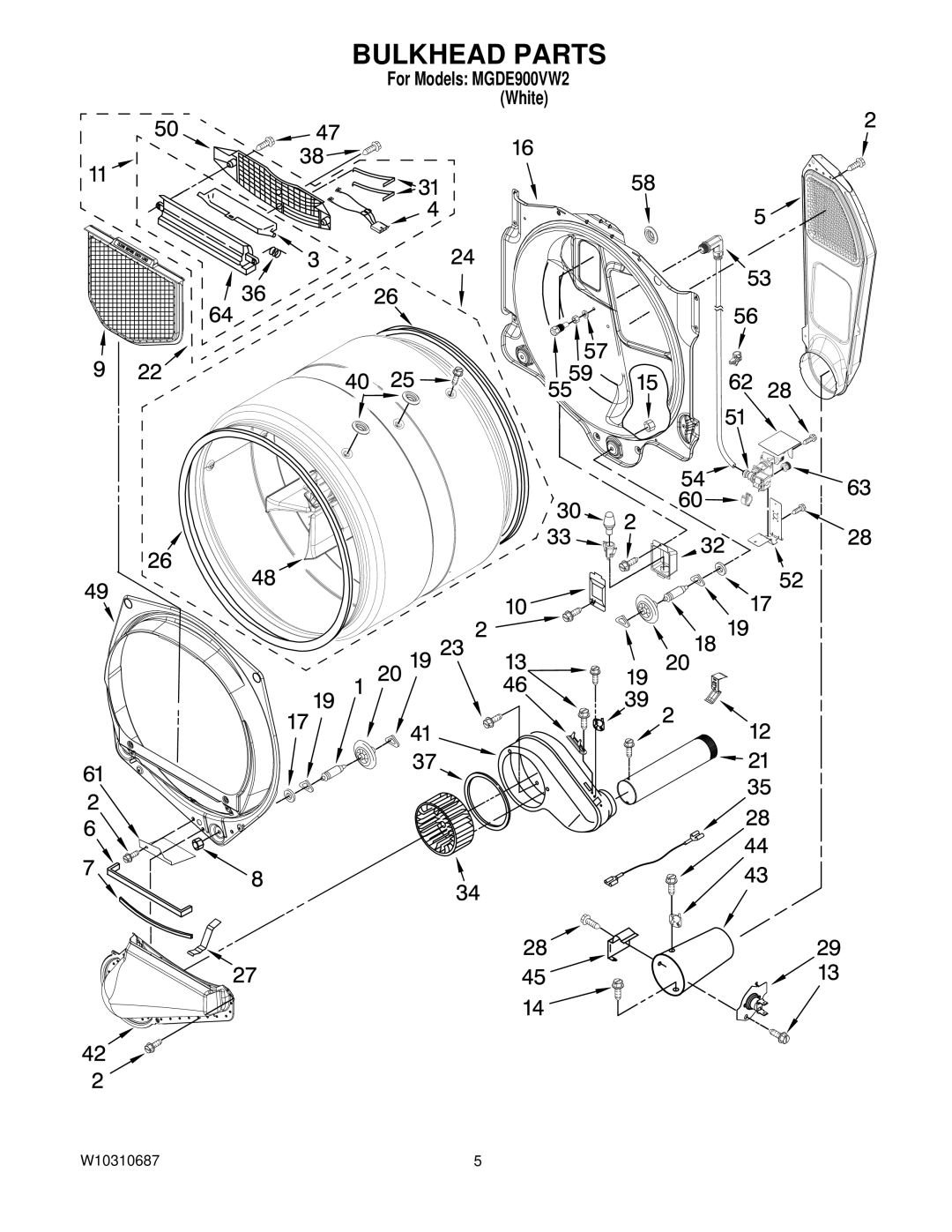 Maytag MGDE900VW2, W10310687 manual Bulkhead Parts 