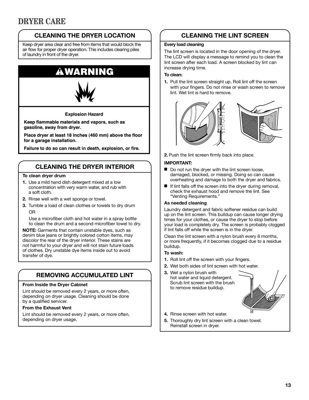 Maytag W10312956A - SP, W10312952A manual Dryer Care 