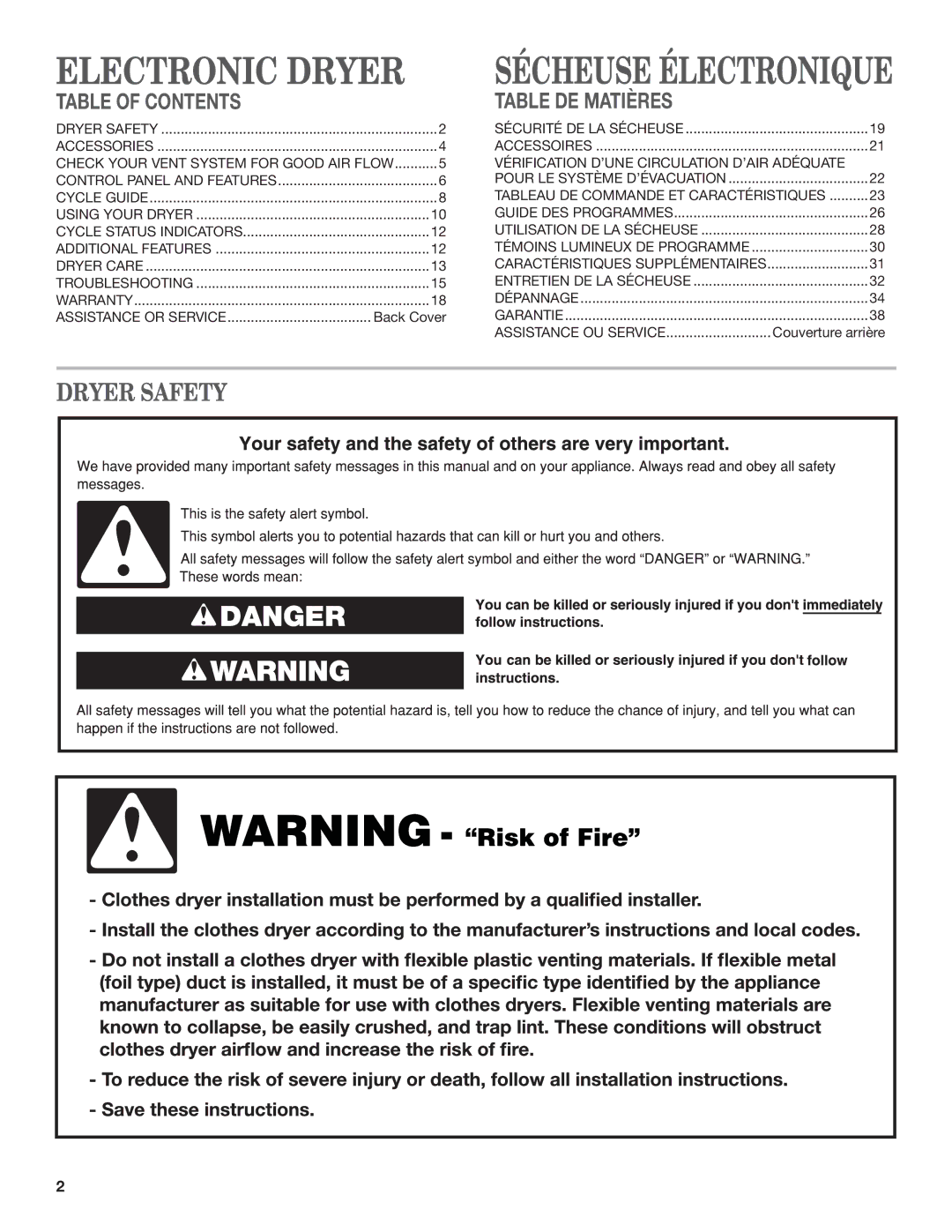 Maytag W10312957A - SP, W10312954A manual Electronic Dryer, Dryer Safety 