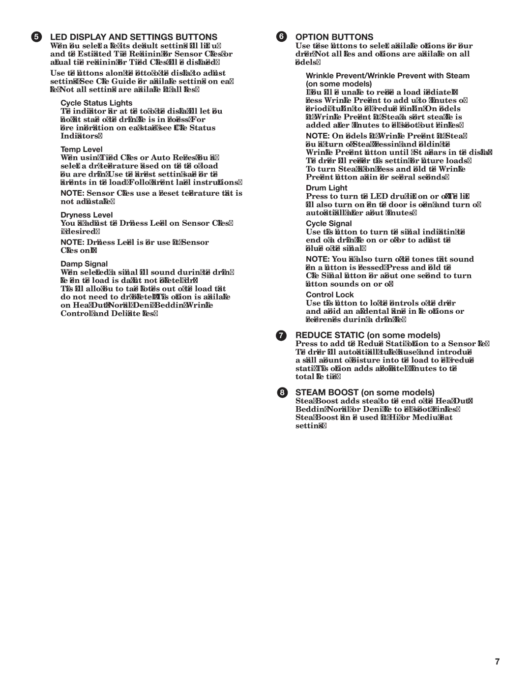 Maytag W10312954A, W10312957A - SP manual Reduce Static on some models, Steam Boost on some models 