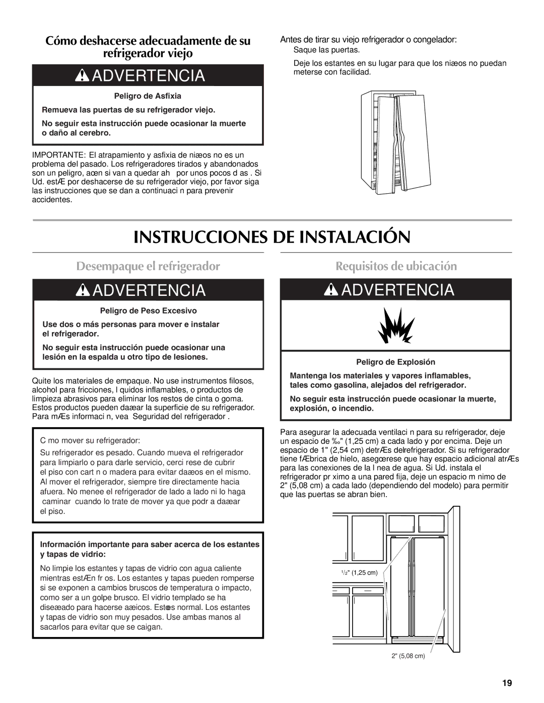 Maytag W10321475A Instrucciones DE Instalación, Desempaque el refrigerador, Requisitos de ubicación 