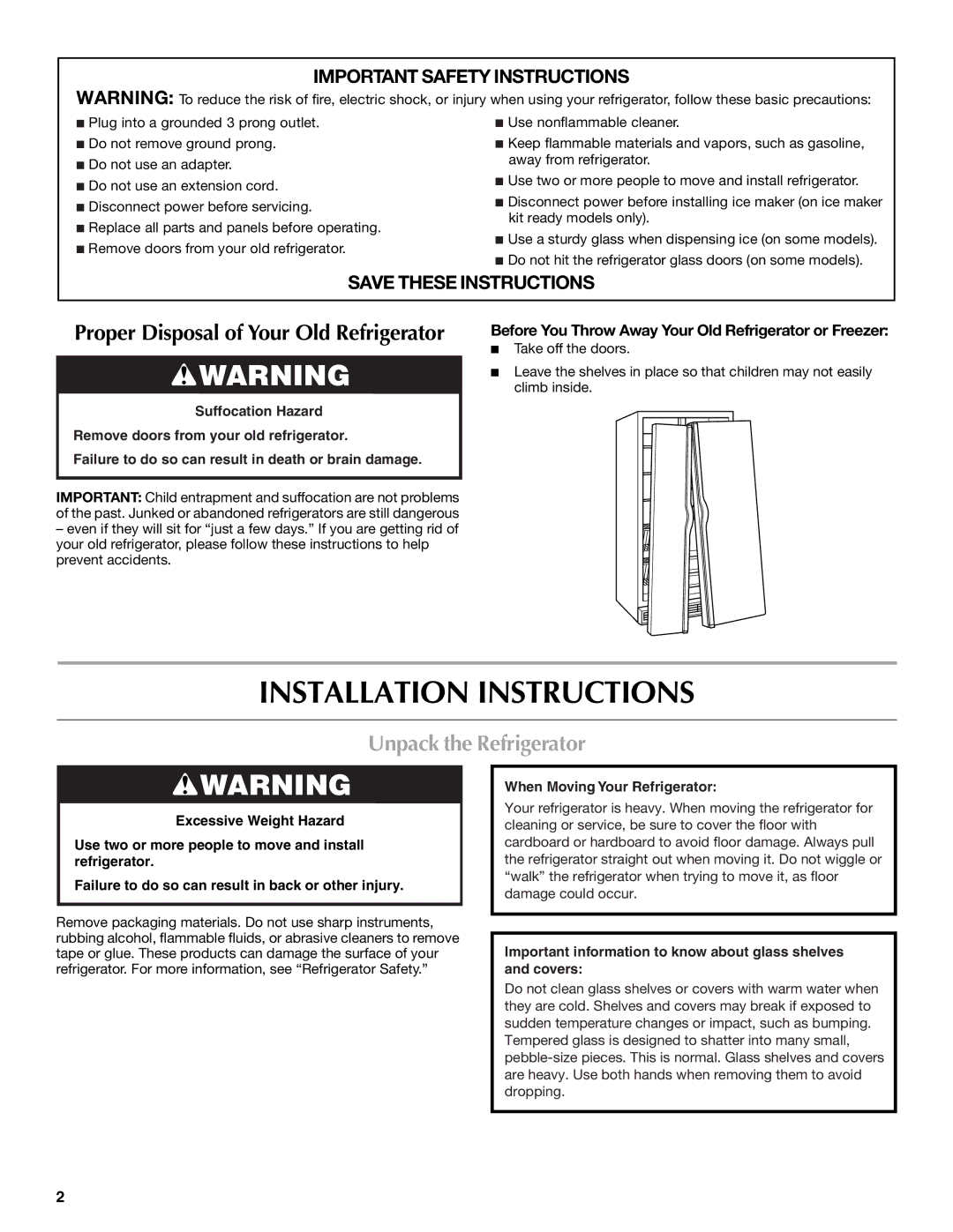 Maytag W10321478A installation instructions Installation Instructions, Unpack the Refrigerator 