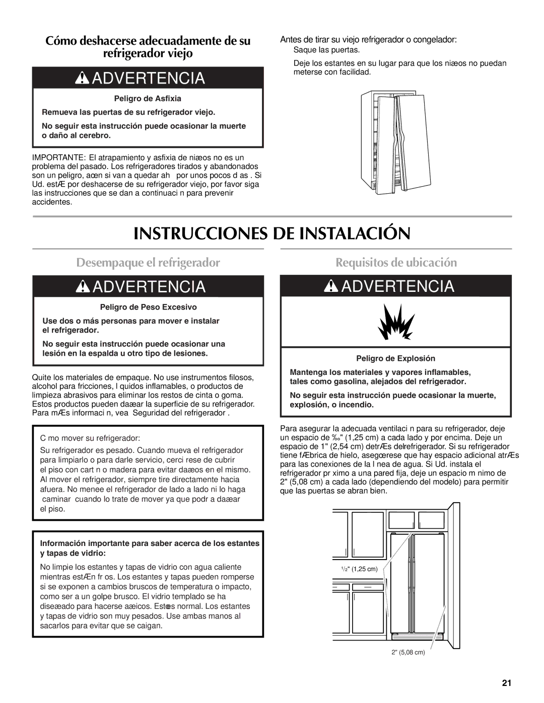 Maytag W10321481A Instrucciones DE Instalación, Desempaque el refrigerador, Requisitos de ubicación 