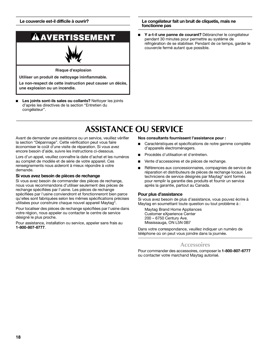 Maytag W10326795A Assistance OU Service, Accessoires, Le couvercle est-il difficile à ouvrir?, Pour plus d’assistance 