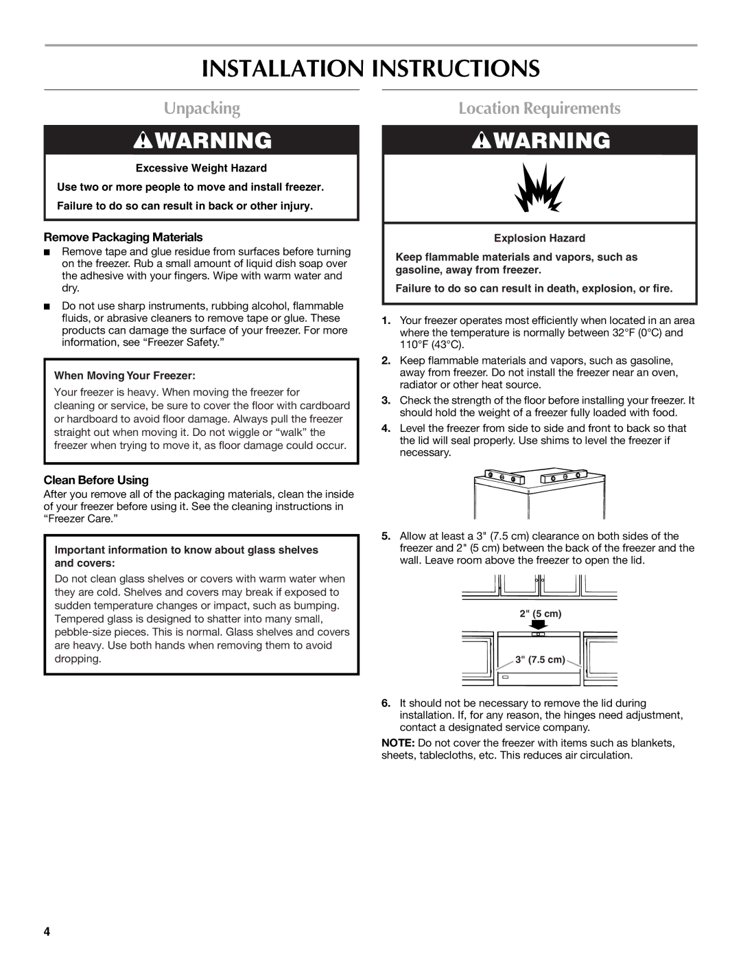 Maytag W10326795A manual Installation Instructions, Unpacking, Location Requirements, Remove Packaging Materials 