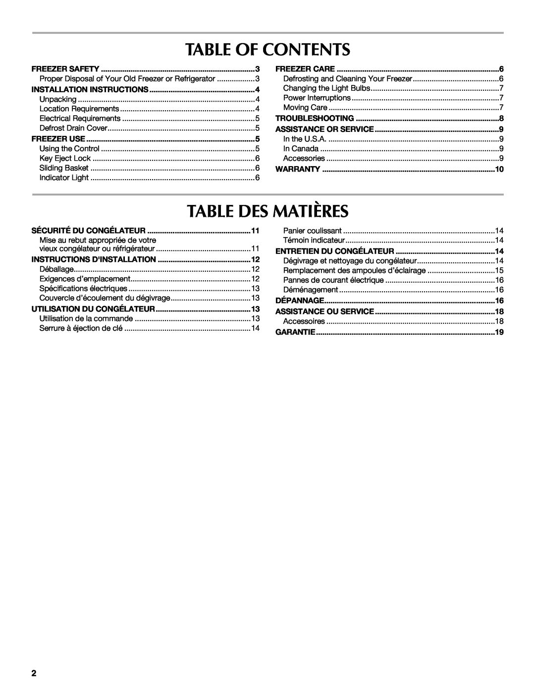 Maytag W10326795A manual Table Of Contents, Table Des Matières 