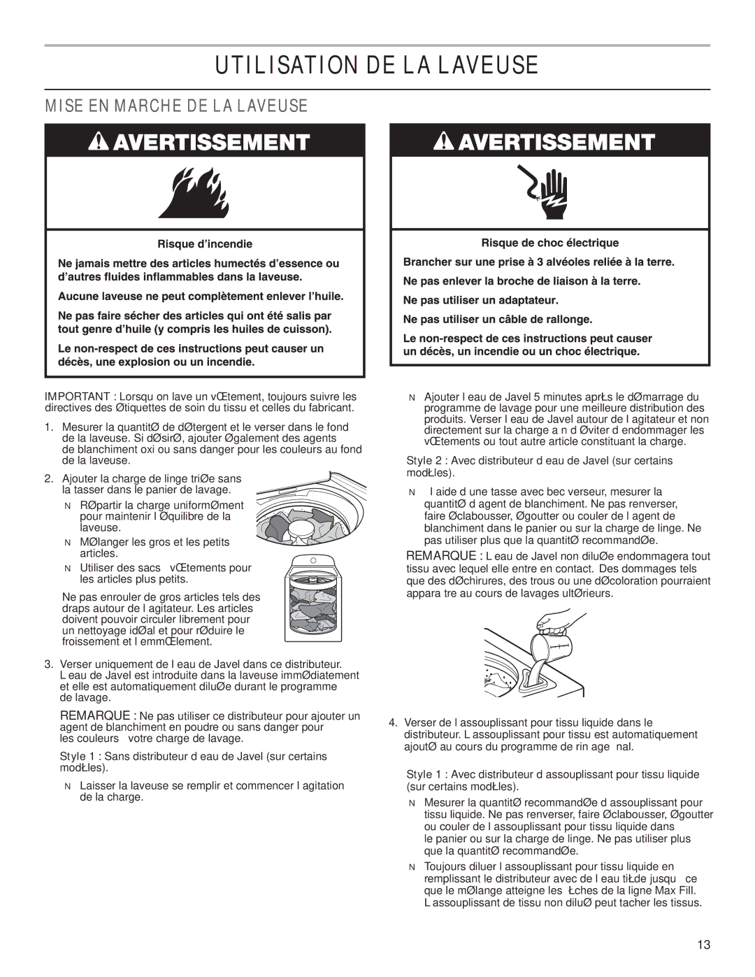 Maytag W10330942A, W10331729A-SP warranty Utilisation DE LA Laveuse, Mise EN Marche DE LA Laveuse 