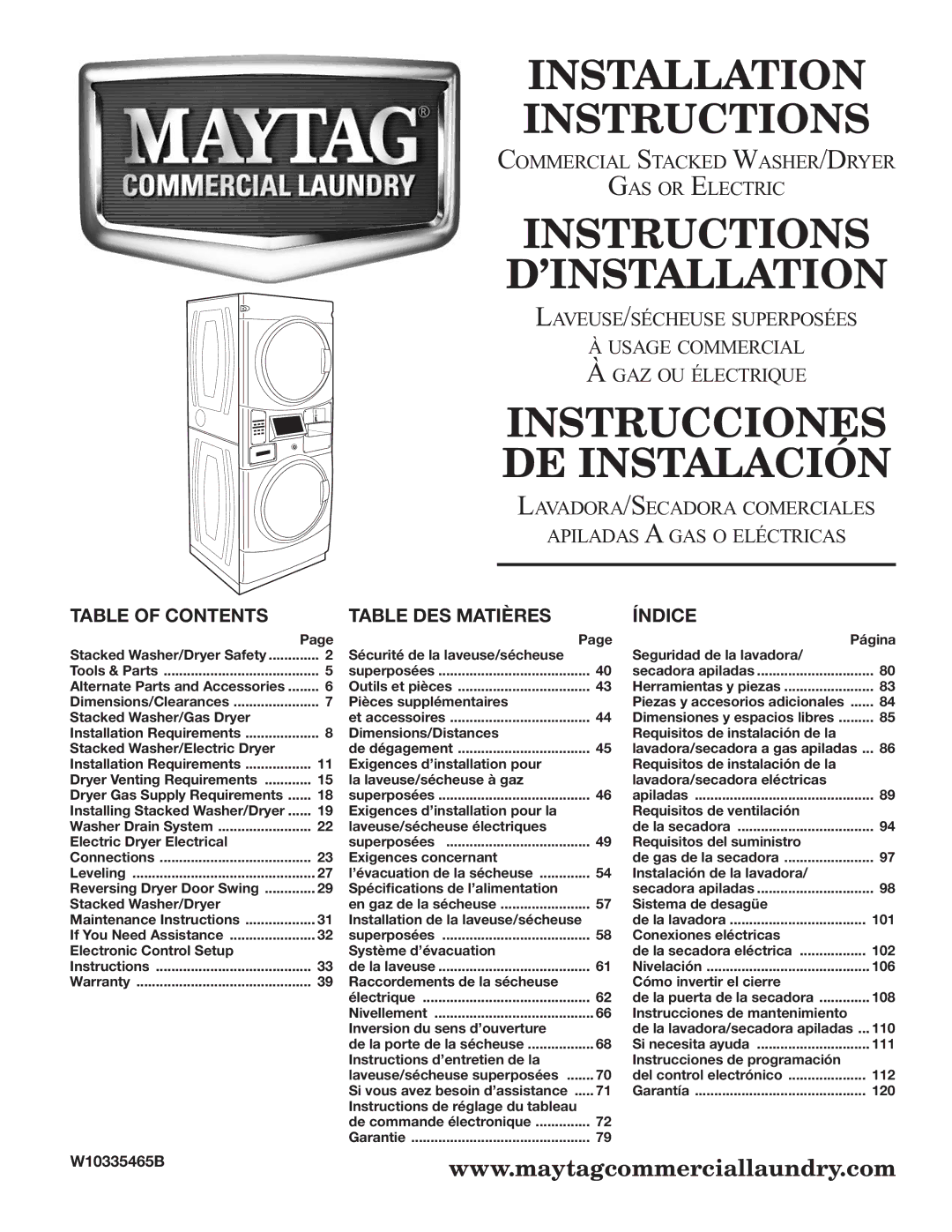 Maytag W10335465B installation instructions Installation Instructions 