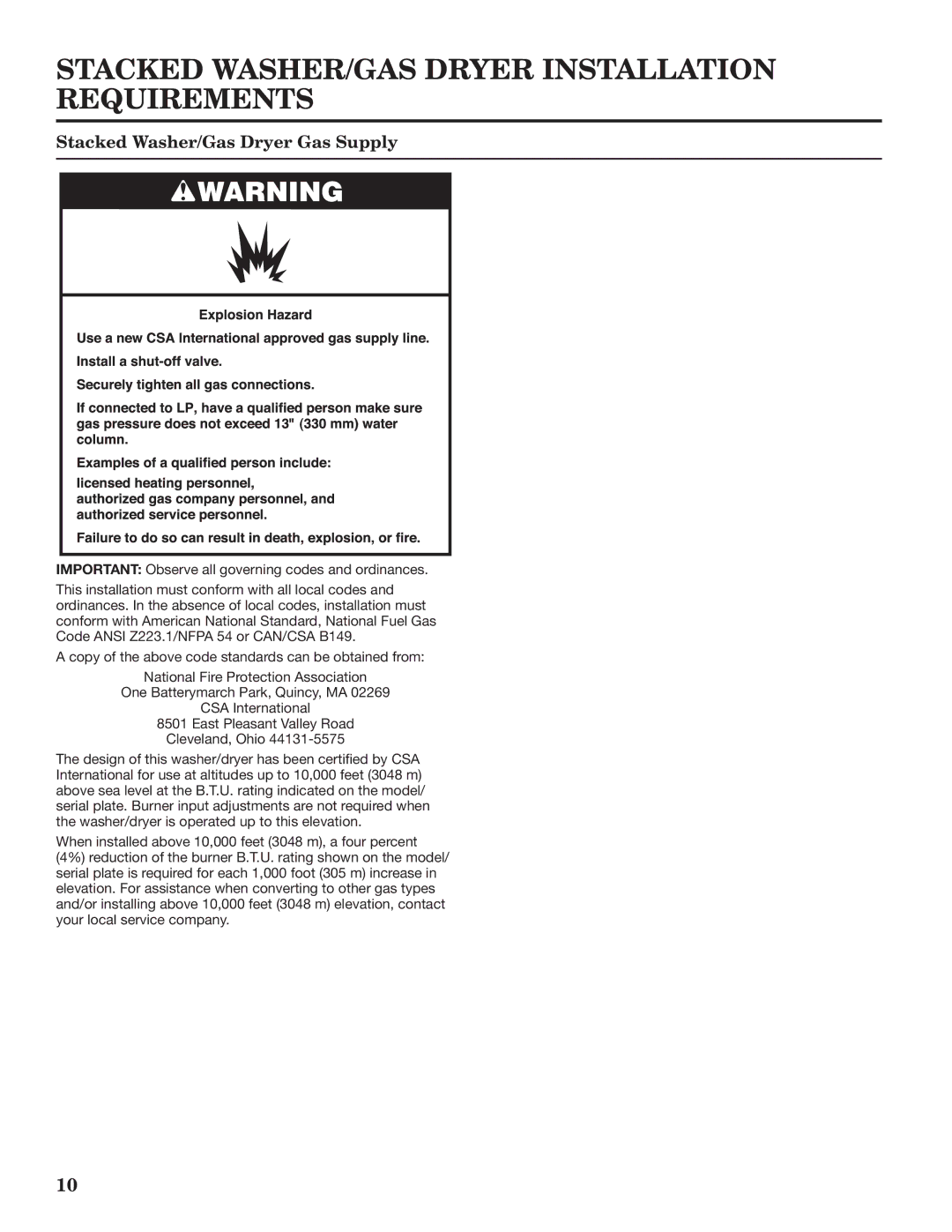 Maytag W10335465B installation instructions Stacked Washer/Gas Dryer Gas Supply 